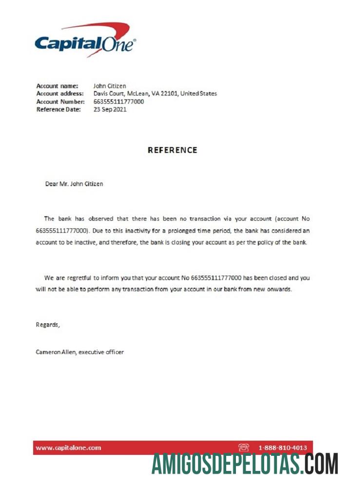 Referência de fechamento da USA Capital One modelo